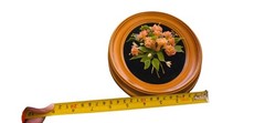 Vintage Oval Gold Framed 3D Flowers Black Background Floral Art Decor 9″x 5″
