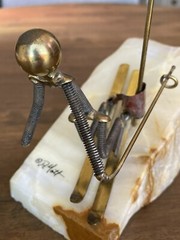 Vintage John DeMott Signed Metal Downhill Skier Sculpture Quartz Base 8.5” Tall