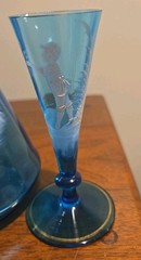 Antique Victorian Mary Gregory Style Glass Decanter w/ Stopper & 2 Glasses