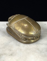 Brass Egyptian Scarab Beetle Hieroglyphics base Paperweight 3.5” Heavy VTG