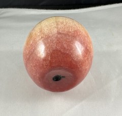 Vintage Polished Peach Pink Red Apple Marble Stone Fruit w/ Wood Stem