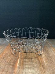 Large Vintage French Metal Wire Basket scalloped footed primitive rustic 12”