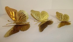 Vintage Home Interior Wall Hanging Gold Tone Metal Butterflies (Set Of 3) shiny