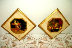 Italian Florentine Gilt Wood Diamond Plaques Neoclassical Still Life Fruit HWR
