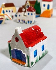 Ceramic Mini Greek Village (8) Houses Church Boat Handmade Hand-Painted
