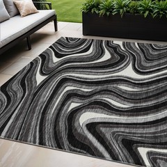 5′ X 8′ Black Gray And White Abstract Washable Rug