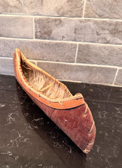 Vintage Handmade Birch Bark Canoe Model 14.5″ Rustic Folk Art Cabin Decor