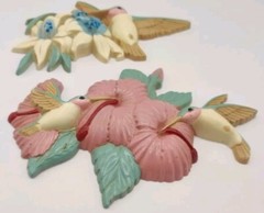 Vintage Burwood Hummingbird 2 Pc Wall Hanging Plaque Made In USA