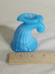 Vtg Blue Slag Glass Akro Agate NYC Vogue Merc Co. Toothpick Holder Cornucopia