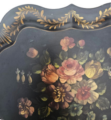 Vtg Hand Painted Toleware Tole Tray Floral Scalloped Rolled Edges XL-25″ x 19.75