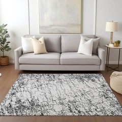 8′ X 10′ Black White And Gray Abstract Washable Rug