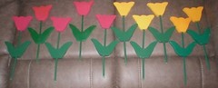10 HANDMADE WOODEN TULIPS RED YELLOW SOLD AS IS