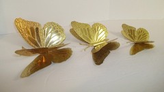 Vintage Home Interior Wall Hanging Gold Tone Metal Butterflies (Set Of 3) shiny
