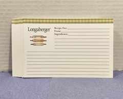 Longaberger Basket 25 NEW “ROLLING PINS” 4 x 6 LARGE Green Gingham Recipe Cards