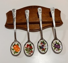 Collectible Avon 1981 Fruit Jelly Spoons Stainless Steel Porcelain Enamel Set