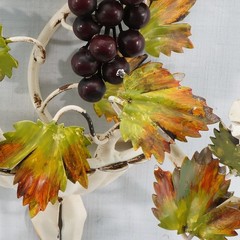 Vintage Italian Tole Metal Bunch Grape Wall Sconce Candleholder 2 Arm