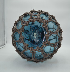 VINTAGE GLASS FISHING FLOAT IN GREY BLUE