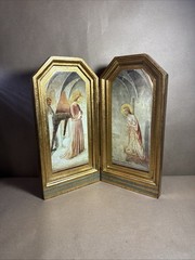 VTG Neiman Marcus Gold Leaf Folding Hinged Diptych Panels; “Annunciation”; ITALY