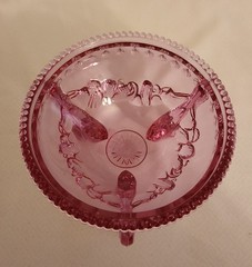 Westmoreland Argonaut Shell & Dolphin 3 Footed Pink / Purple Glass Covered Dish