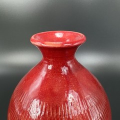 Vintage Hand Made Studio Art Pottery Vase Bottle Small Mouth Red Glaze Signed