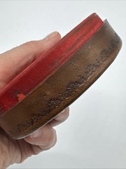 Antique Vtg Italy Leather Wrapped Trinket Jewelry Box Prominent Metal Crest