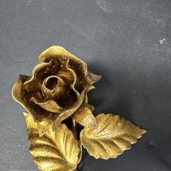 Pair Of Italian Tole Metal Rose Wall Hook Antique Gold Finish 6″ MCM VTG