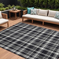 9′ X 12′ Black Gray and White Plaid Washable Non Skid Rug