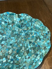 Jay King Green/blue Turquoise Mosaic Scalloped Stainless Edge Bowl