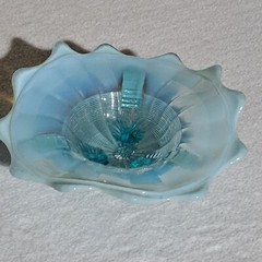 American Northwood Klondike Glass Bowl Blue Opalescent Footed USA Vintage