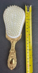 Gold Plated Ornate Floral & Scrolls Design 8″ Brush w/ White Bristles