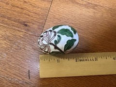 Vtg Cloisonne Enamel Egg On Wooden Stand Blue Bird & Floral