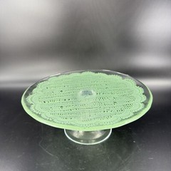 Anthropologie Cake Stand Footed Dish Flash Green Top Clear Bottom Cake Dish