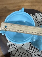 Westmoreland Robin Bird Dove on Nest Footed Bowl Dish & Lid Blue Milk Glass