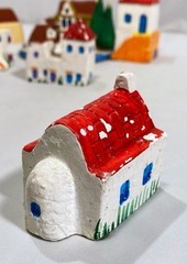 Ceramic Mini Greek Village (8) Houses Church Boat Handmade Hand-Painted