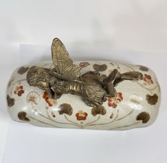 Hung Hei Trinket Box Dresser Fairy Angel Handle Art Nouveau Style Ceramic 9”