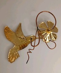 Vtg Home Interiors Brass Flower Hummingbirds Wall Hanging Homco Decor Set of 3