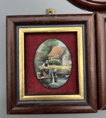 Set Of 6 Pat Collins London Vitreous Enamel On Copper Framed Miniature Pictures