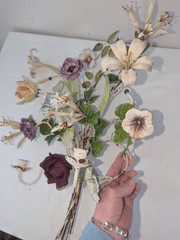 Gorgeous Large Italian Tole Painted Metal Flowers Roses Wall Sconce 3 Candle