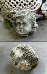 Vtg Concrete HEAD Salvaged Cement Garden STATUE Old Weathered Gothic-Child Bust!