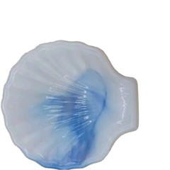 Akro Agate Slag Glass Scallop Shell Trinket Dish Blue White Swirl USA Vintage