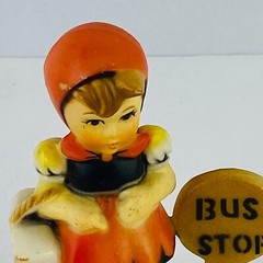 Bus Stop Girl Figurine Celluloid Hard Plastic Hummel Style Collectible