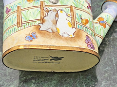 Empress Arts LTD 2000 Miniature Enamel Watering Can Bunny Rabbit Basket Vintage