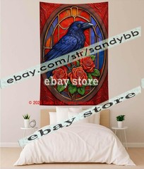 Raven Window Tapestry Gothic Bird Fantasy Wall Hanging dark art 39X59 in