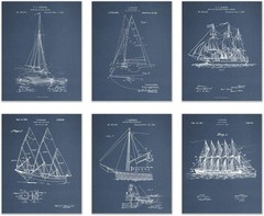 Nautical Wall Decor For Home, Sailboat Wall Art, Set of 6 Vintage Navy Blue P…