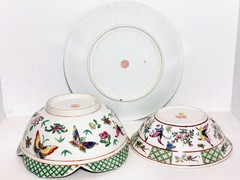 Vtg Chinese Porcelain Plate 12” Lotus Bowl 9” & Bowl 8” HandPainted Butterflies
