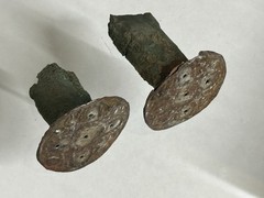 INCREDIBLE PRE-COLUMBIAN SILVER EMBOSSED BIRD EFFIGY EAR SPOOLS PERU MOTLEY COA
