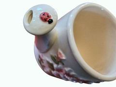 Avon 2007 Ceramic Floral Watering Can With Ladybug Design