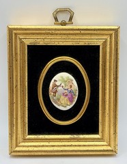 Vtg B&S Creations, NY Handpainted Porcelain Cameo Gold Frame Plaque 5.5×4.75”