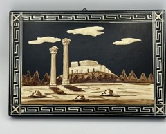 VTG Greek Pictures 2 Wooden Handpainted Black Cream 10 X 7 In Finites Greece
