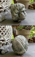 Vtg Concrete HEAD Salvaged Cement Garden STATUE Old Weathered Gothic-Child Bust!